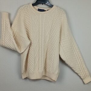 Vintage Britches Wool Cream Fishermen Cable Knit Chunky Sweater sz XL Unisex